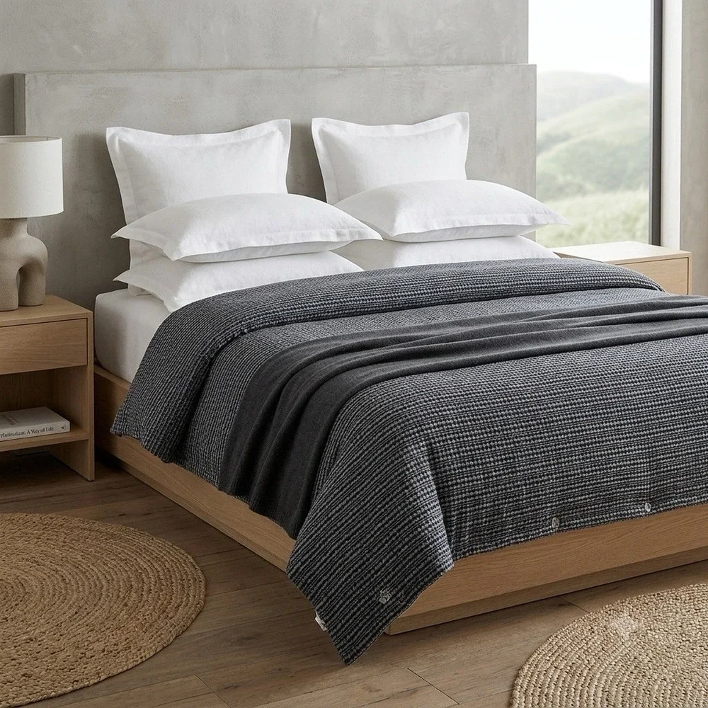 Pottery Barn Duvet Cover Cal King Navy Max Waffle Minimalist Luxury 108X92in